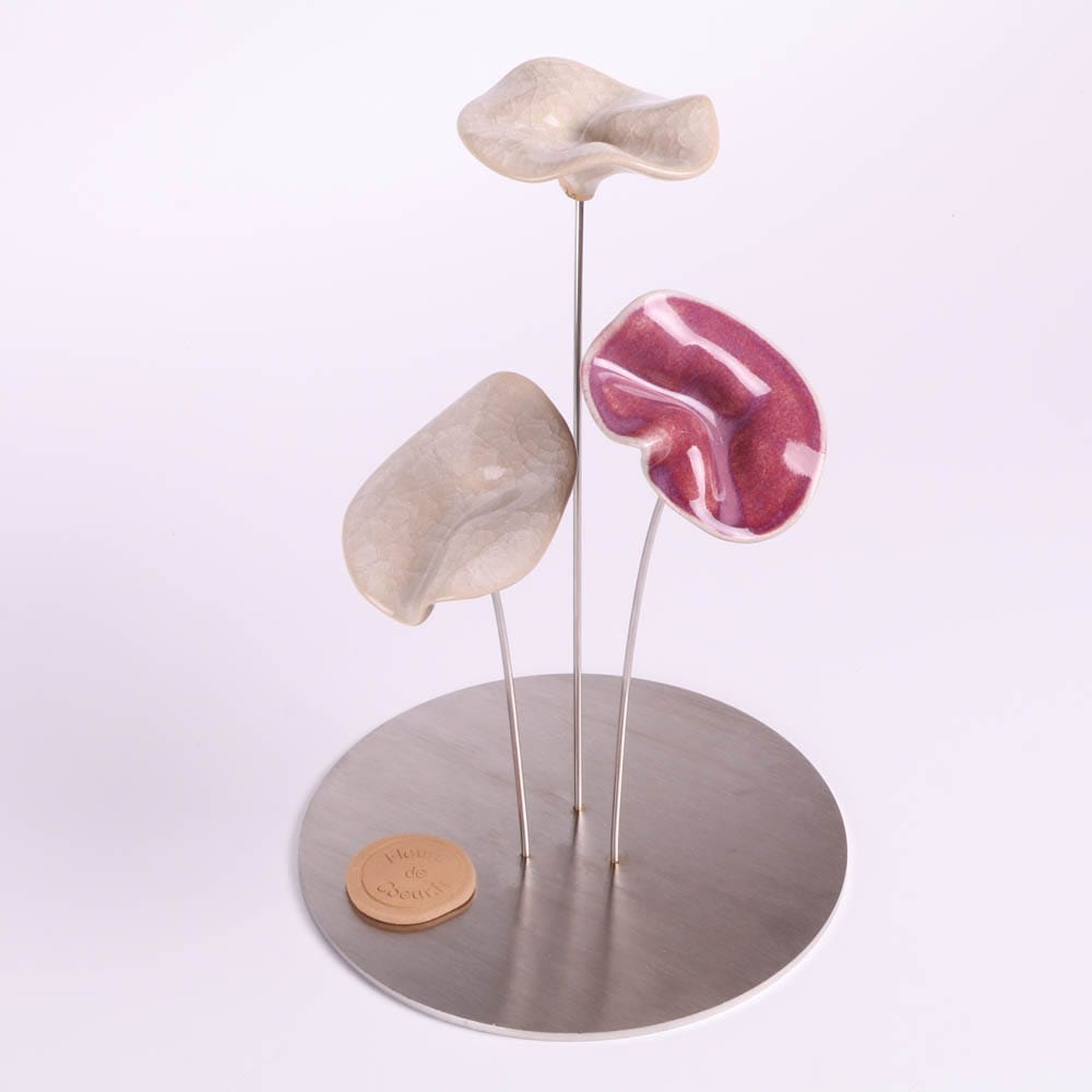 Rond 3 fleurs en céramique — Douceur scintillante - Base Snowflakes & Pourpre