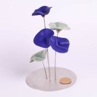 Rond 5 fleurs en céramique - Bleus Nuancés - Bleu klein & Turquoise craquelé